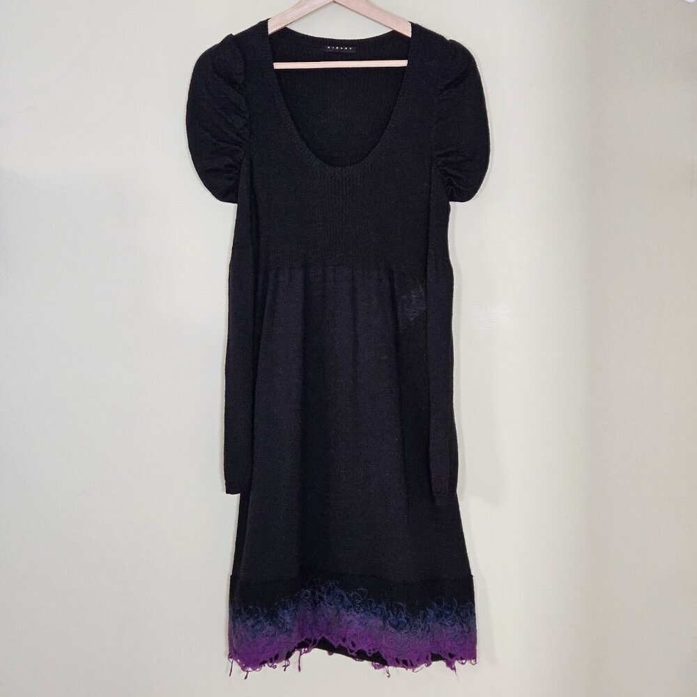 Sisley Sweater Dress Women S Black Long Puff Sleeves Boho Knit Alpaca Wool Blend - Picture 16 of 16